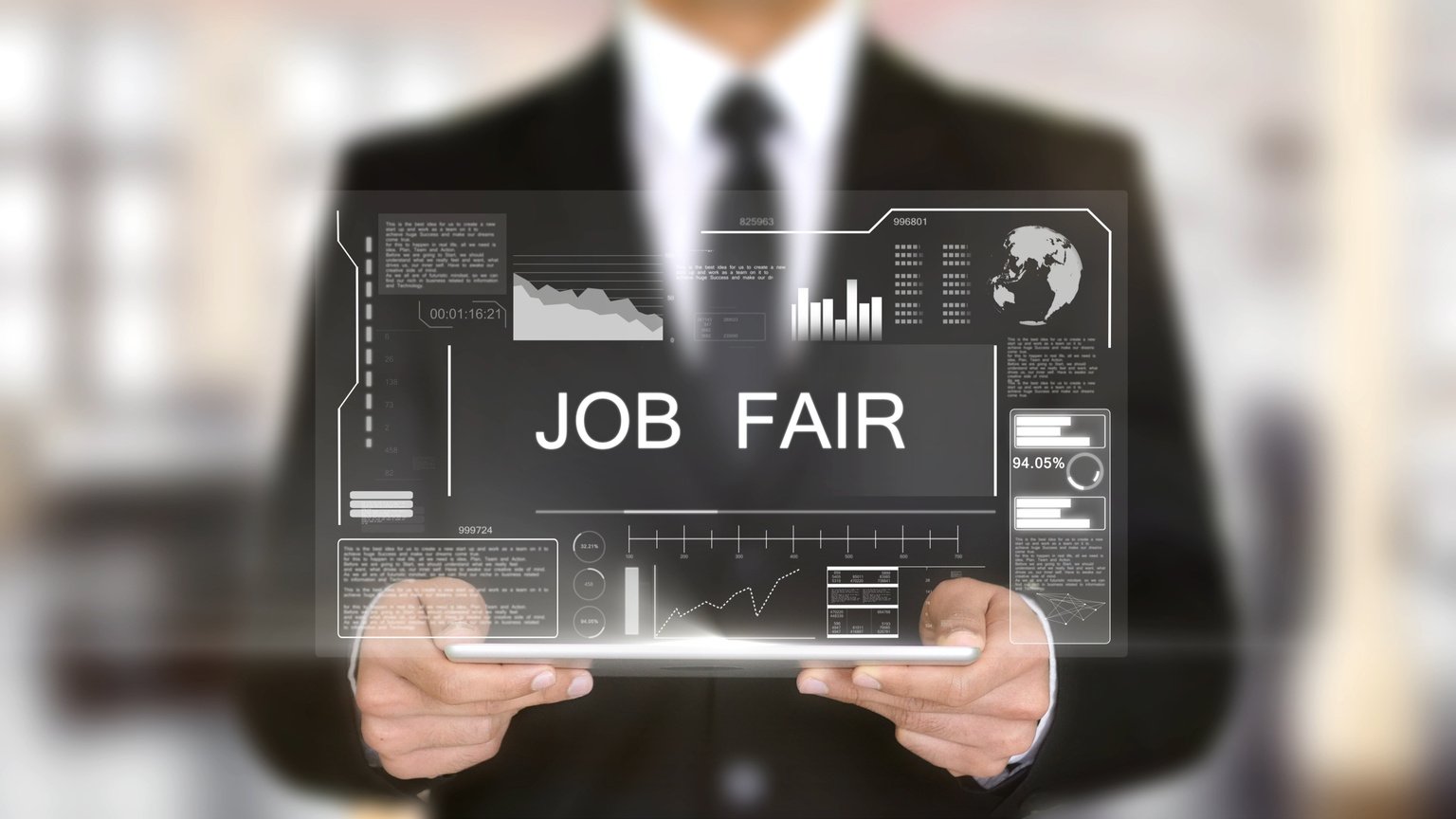 Job Fair, Hologram Futuristic Interface, Augmented Virtual Reality